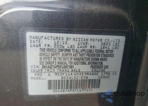 2015 Nissan Sentra S z USA, uszkodzony, nr VIN 3N1AB7AP5FL697151